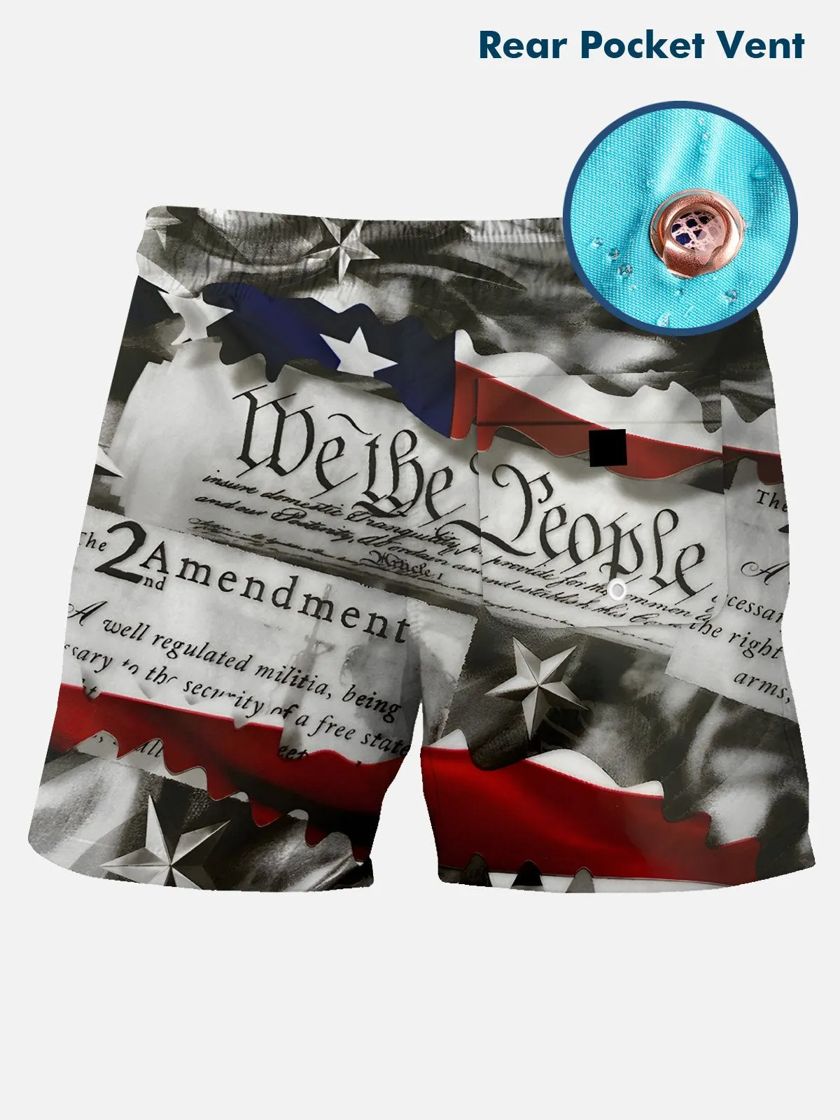 Alohadaddy Independence Day Men's Hawaiian Beach Shorts Quick-Dry Stretch Pocket Swim Trunk Big Tall