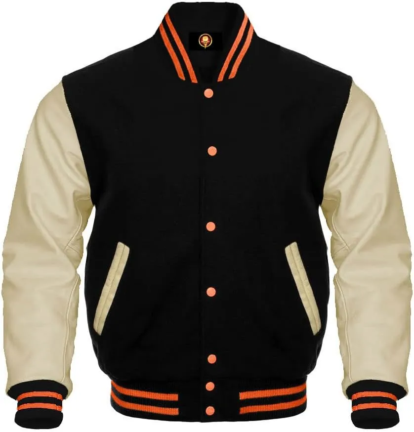 AMAZEE Cow leather Sleeves Genuine Wool Body Jacket Letterman Baseball Bomber Varsity Jackets