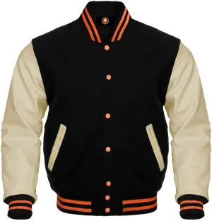 AMAZEE Cow leather Sleeves Genuine Wool Body Jacket Letterman Baseball Bomber Varsity Jackets