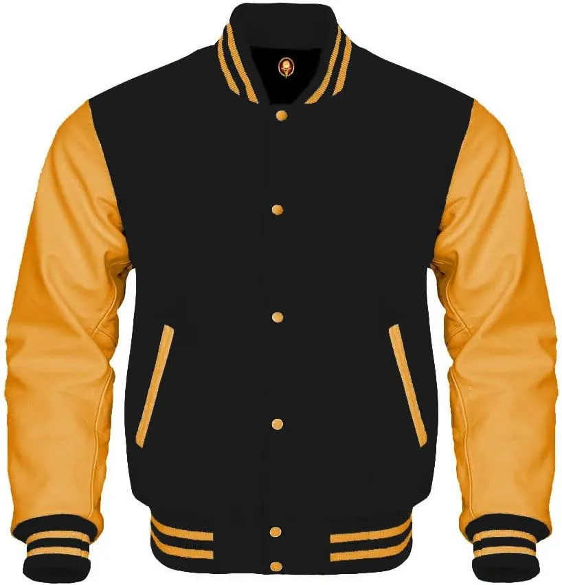 AMAZEE Cow leather Sleeves Genuine Wool Body Jacket Letterman Baseball Bomber Varsity Jackets