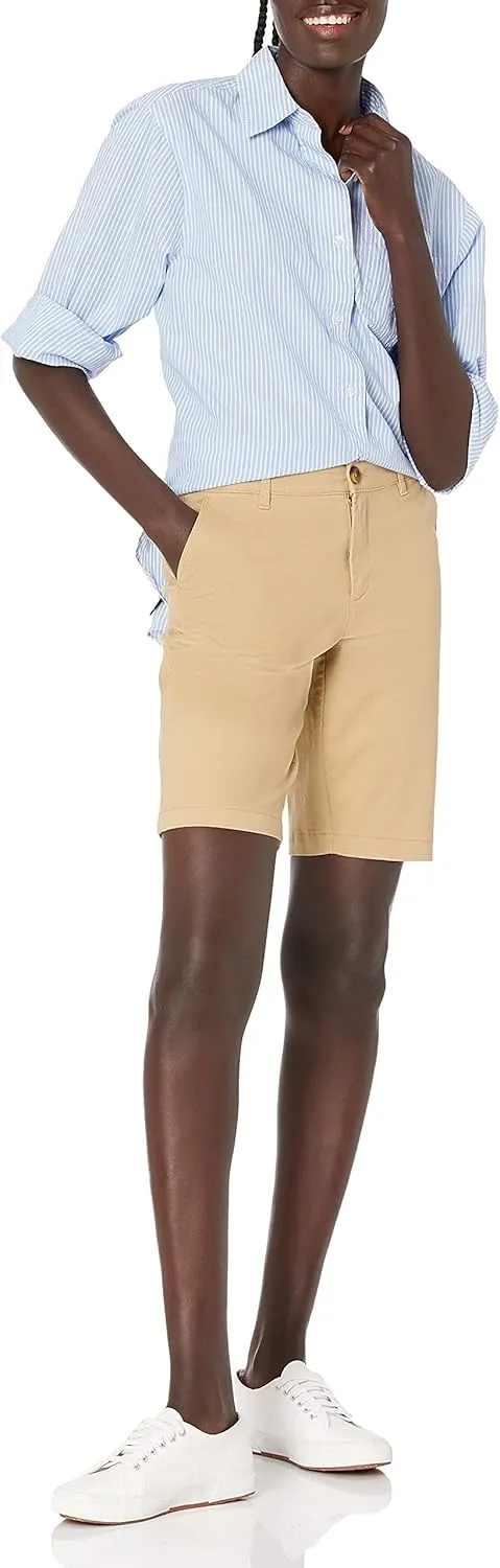 Amazon Essentials Women's Mid-Rise Slim-Fit 10" Inseam Bermuda Khaki Short
