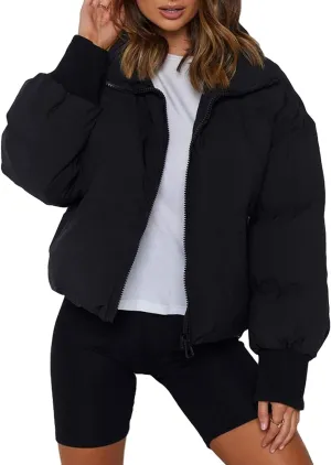 AMEBELLE Women Winter Thermal Baggy Stand Collar Full Zip Puffer Down Coats Jacket
