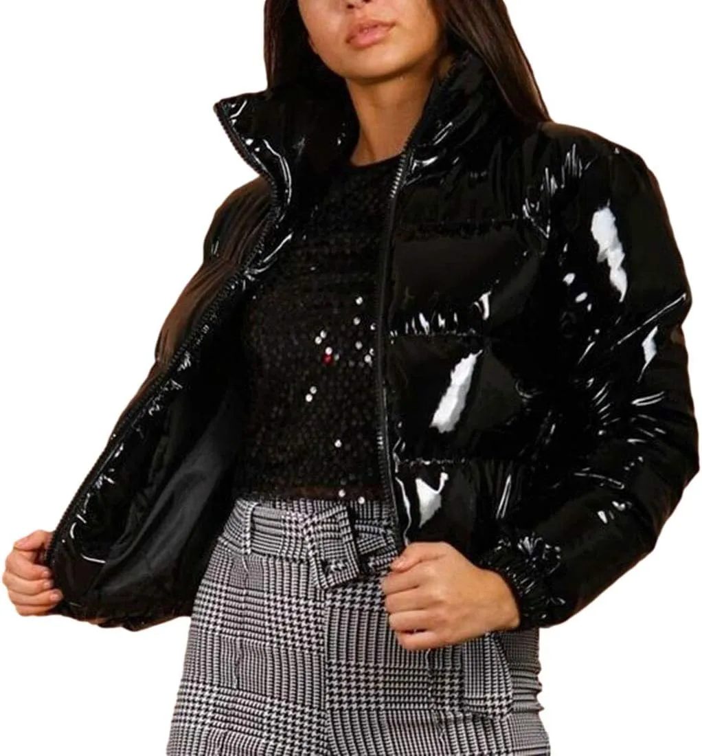 AMEBELLE Women Winter Warm Stand Collar Slim Fit Cropped Puffer Down Jacket Coats