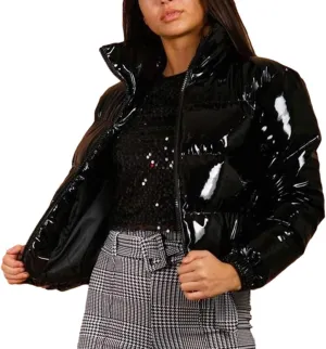AMEBELLE Women Winter Warm Stand Collar Slim Fit Cropped Puffer Down Jacket Coats