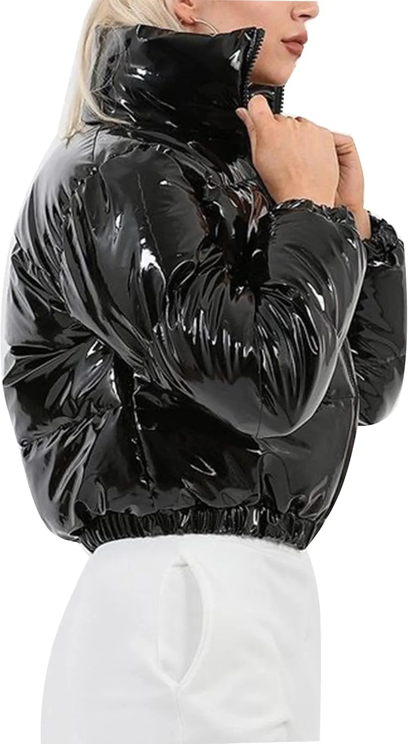 AMEBELLE Women Winter Warm Stand Collar Slim Fit Cropped Puffer Down Jacket Coats