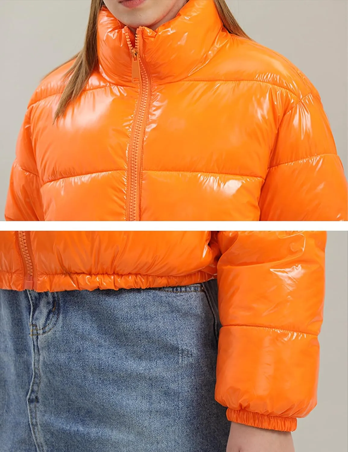 AMEBELLE Women Winter Warm Stand Collar Slim Fit Cropped Puffer Down Jacket Coats
