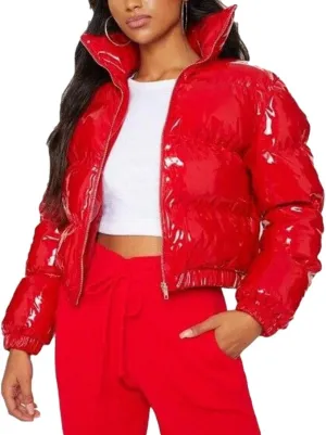 AMEBELLE Women Winter Warm Stand Collar Slim Fit Cropped Puffer Down Jacket Coats