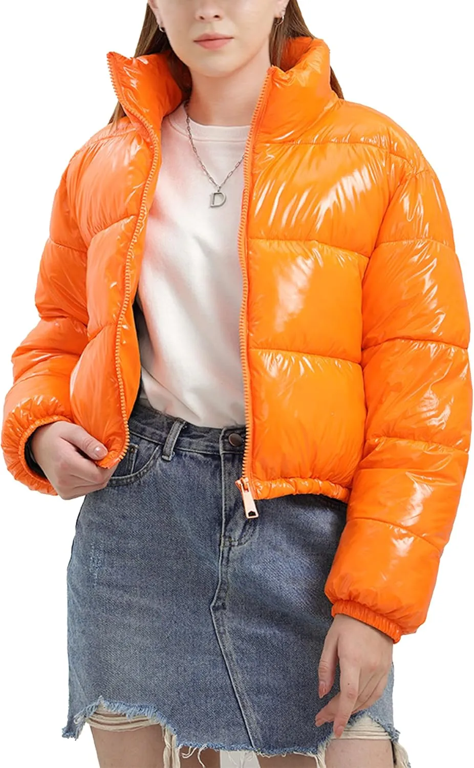 AMEBELLE Women Winter Warm Stand Collar Slim Fit Cropped Puffer Down Jacket Coats