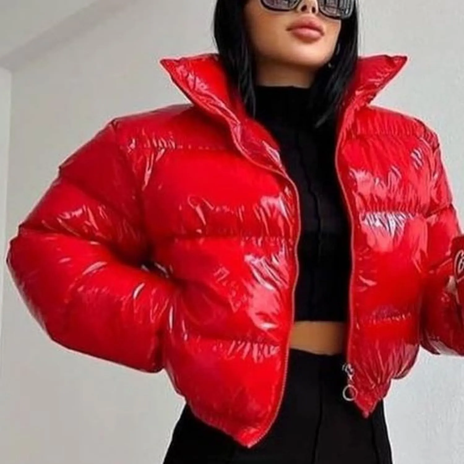 AMEBELLE Women Winter Warm Stand Collar Slim Fit Cropped Puffer Down Jacket Coats