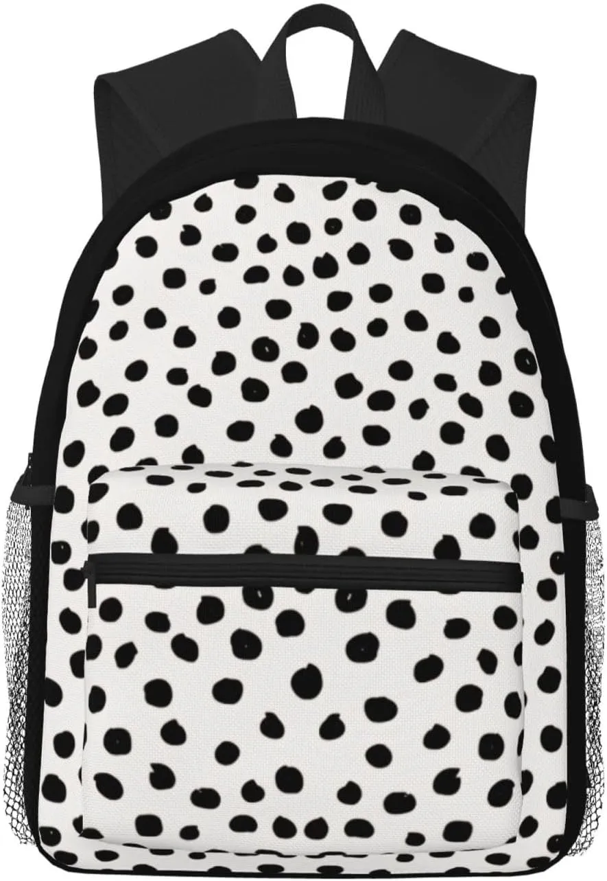 Animal Print Dots Black White Dalmatian Lightweight Comfort Backpack  Water-Resistant Casual Daypack, Spacious Travel Bag With Laptop Compartment For Work Hiking