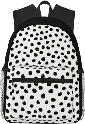 Animal Print Dots Black White Dalmatian Lightweight Comfort Backpack  Water-Resistant Casual Daypack, Spacious Travel Bag With Laptop Compartment For Work Hiking