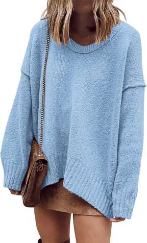 ANRABESS Women's Oversized Casual Loose Slouchy Scoop V Neck Batwing Long Sleeve Knit 2025 Fall Pullover Sweaters