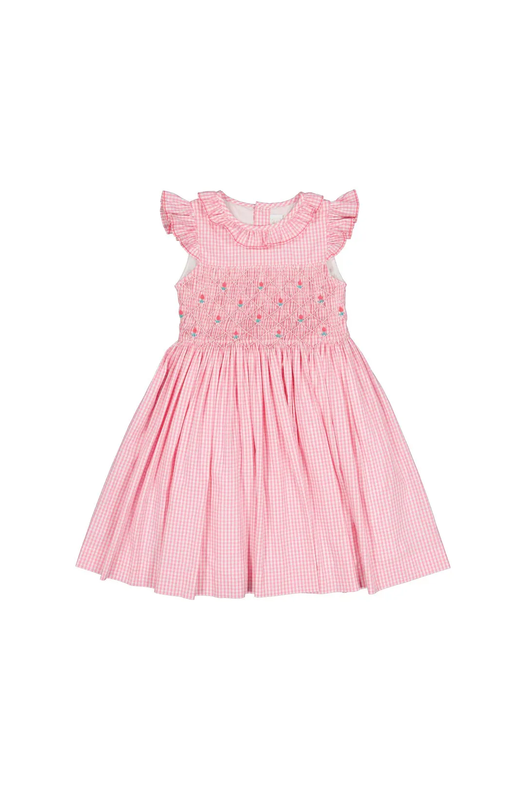 ANTOINETTE PARIS~ Tulip pink gingham frilled cap sleeve smocked dress