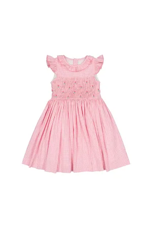 ANTOINETTE PARIS~ Tulip pink gingham frilled cap sleeve smocked dress