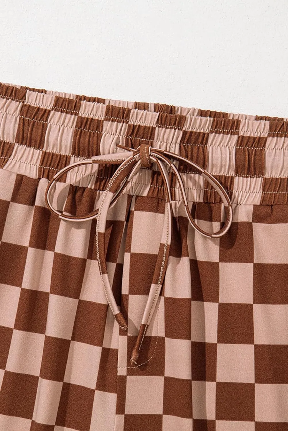 Apvirdy Loose Checkered Pants Women Casual Elastic High Waist Drawstring Straight Leg Plaid Pants with Pockets