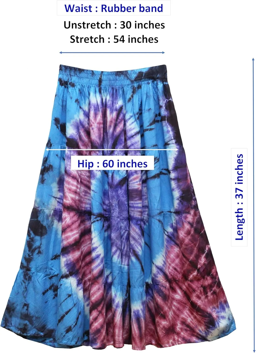 ATM Tie Dye Comfort Maxi Long Skirt Bohemian Elastic Waist Handmade Plus Size