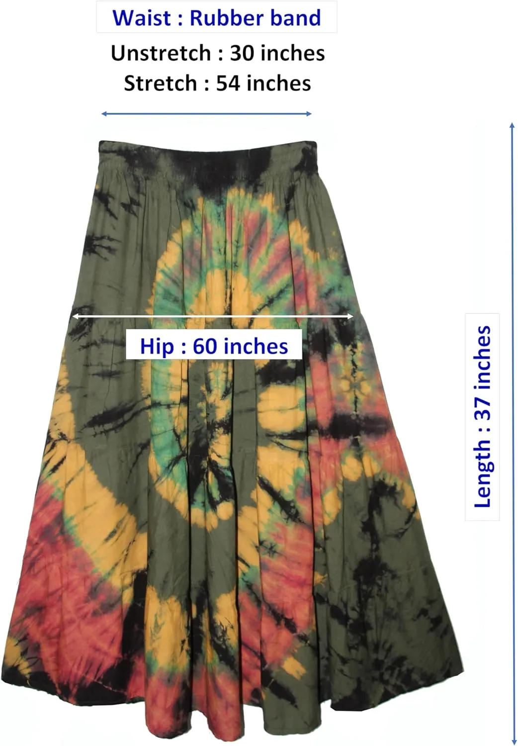 ATM Tie Dye Comfort Maxi Long Skirt Bohemian Elastic Waist Handmade Plus Size