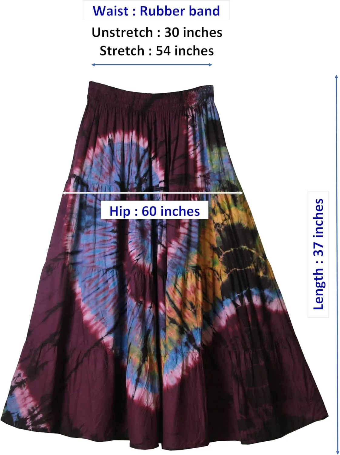 ATM Tie Dye Comfort Maxi Long Skirt Bohemian Elastic Waist Handmade Plus Size