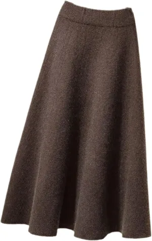 Autumn Knitted Pleated Skirt Women's Midi Elastic High Waist A-Line Sweater Skirt Female Winter Black Wool Long Skirt
