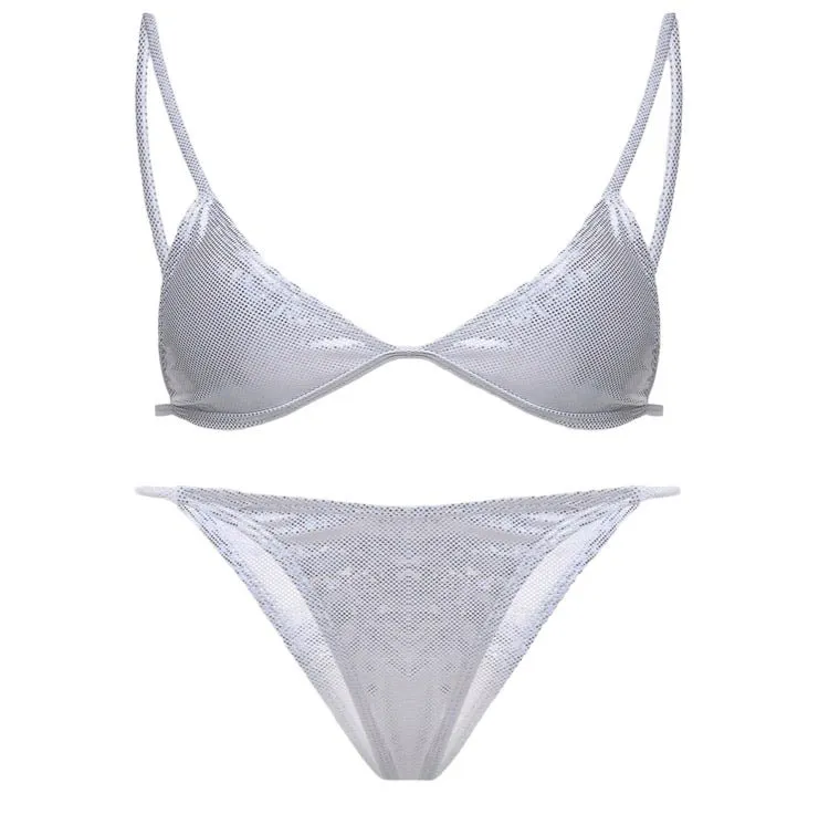 Ayala Silver glitter sparkling swimwear bikini thong