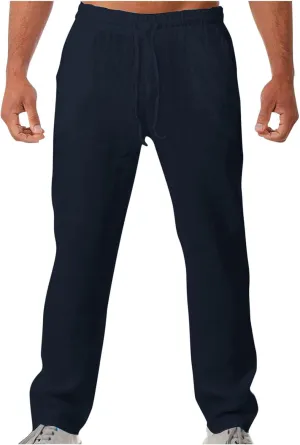 Aymnlox Mens Lightweight Casual Pants Drawstring Elastic Waist Joggers Pants Loose Baggy Straight Fit Hiking Long Sweatpants