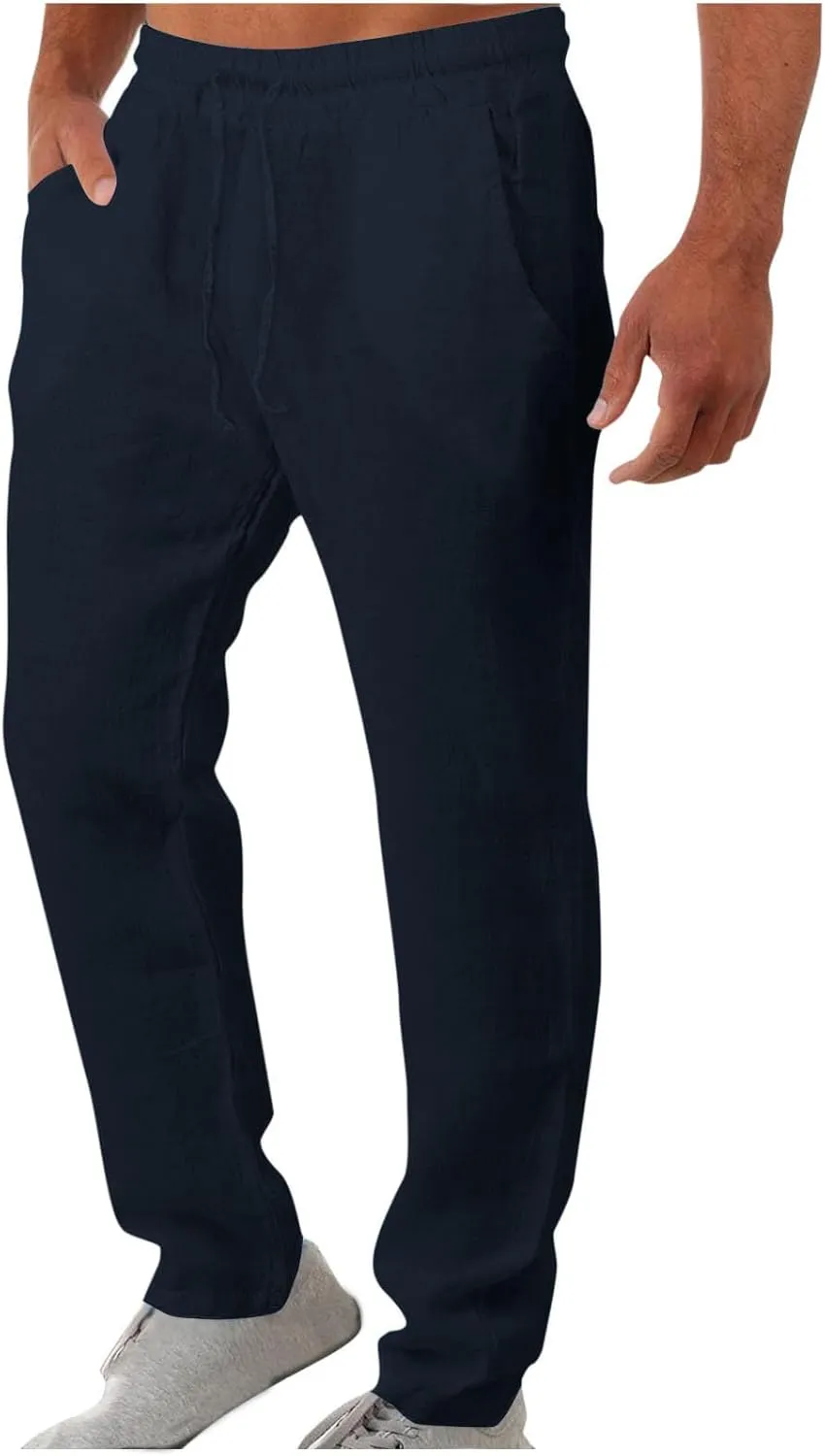 Aymnlox Mens Lightweight Casual Pants Drawstring Elastic Waist Joggers Pants Loose Baggy Straight Fit Hiking Long Sweatpants