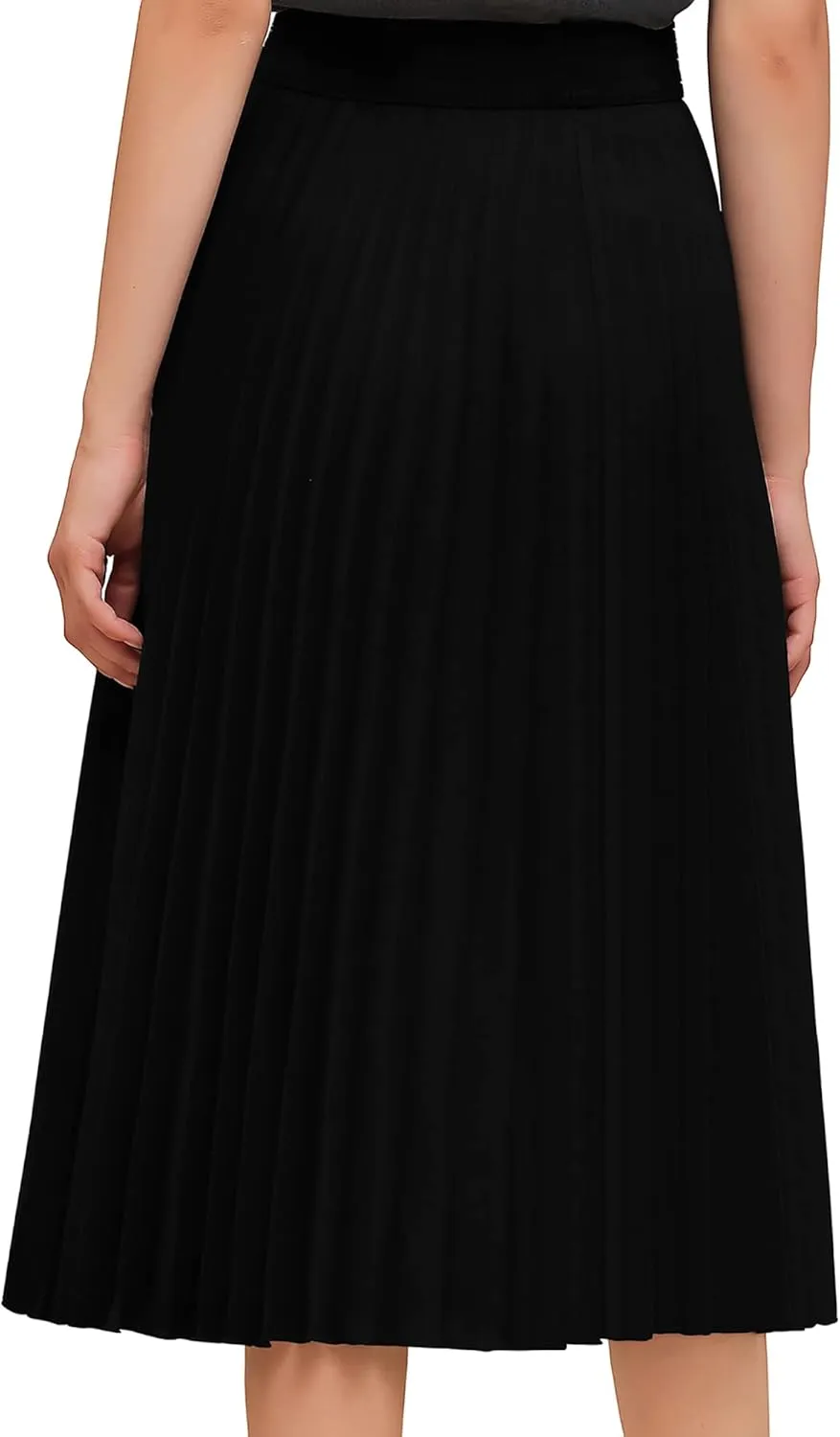 BABYONLINE D.R.E.S.S. Women's Elastic Pleated Casual Chiffon Skirt High Waist A-line Swing Midi Skirt