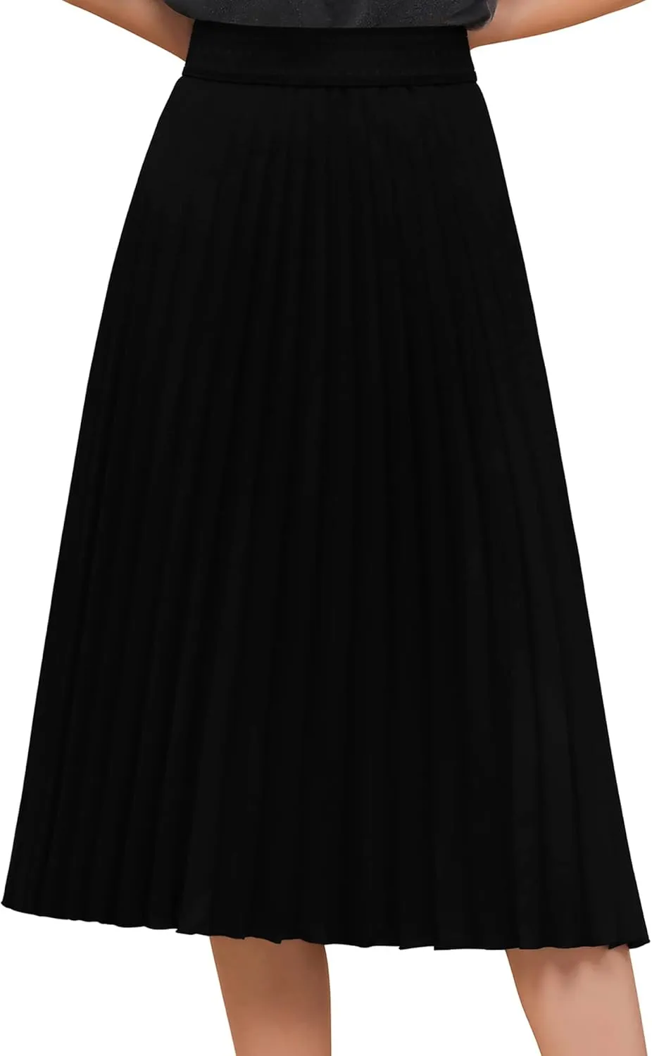 BABYONLINE D.R.E.S.S. Women's Elastic Pleated Casual Chiffon Skirt High Waist A-line Swing Midi Skirt