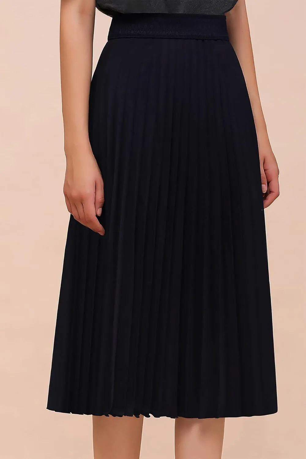 BABYONLINE D.R.E.S.S. Women's Elastic Pleated Casual Chiffon Skirt High Waist A-line Swing Midi Skirt
