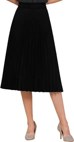 BABYONLINE D.R.E.S.S. Women's Elastic Pleated Casual Chiffon Skirt High Waist A-line Swing Midi Skirt