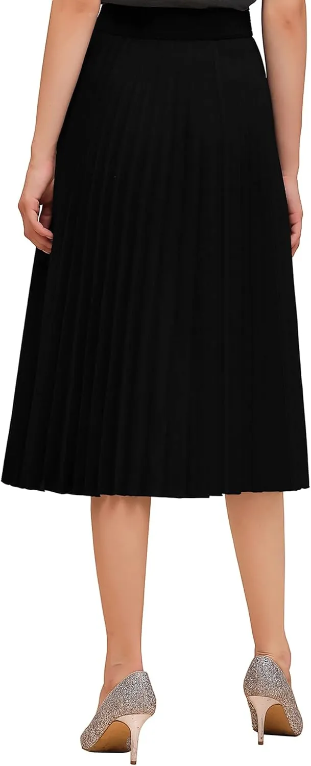 BABYONLINE D.R.E.S.S. Women's Elastic Pleated Casual Chiffon Skirt High Waist A-line Swing Midi Skirt