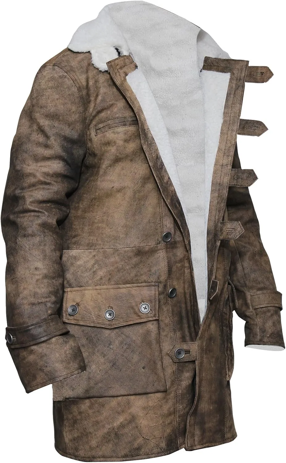 Bane Shearling Leather Trench Coat Mens - Real Cowhide Long Leather Jacket Fur Coats