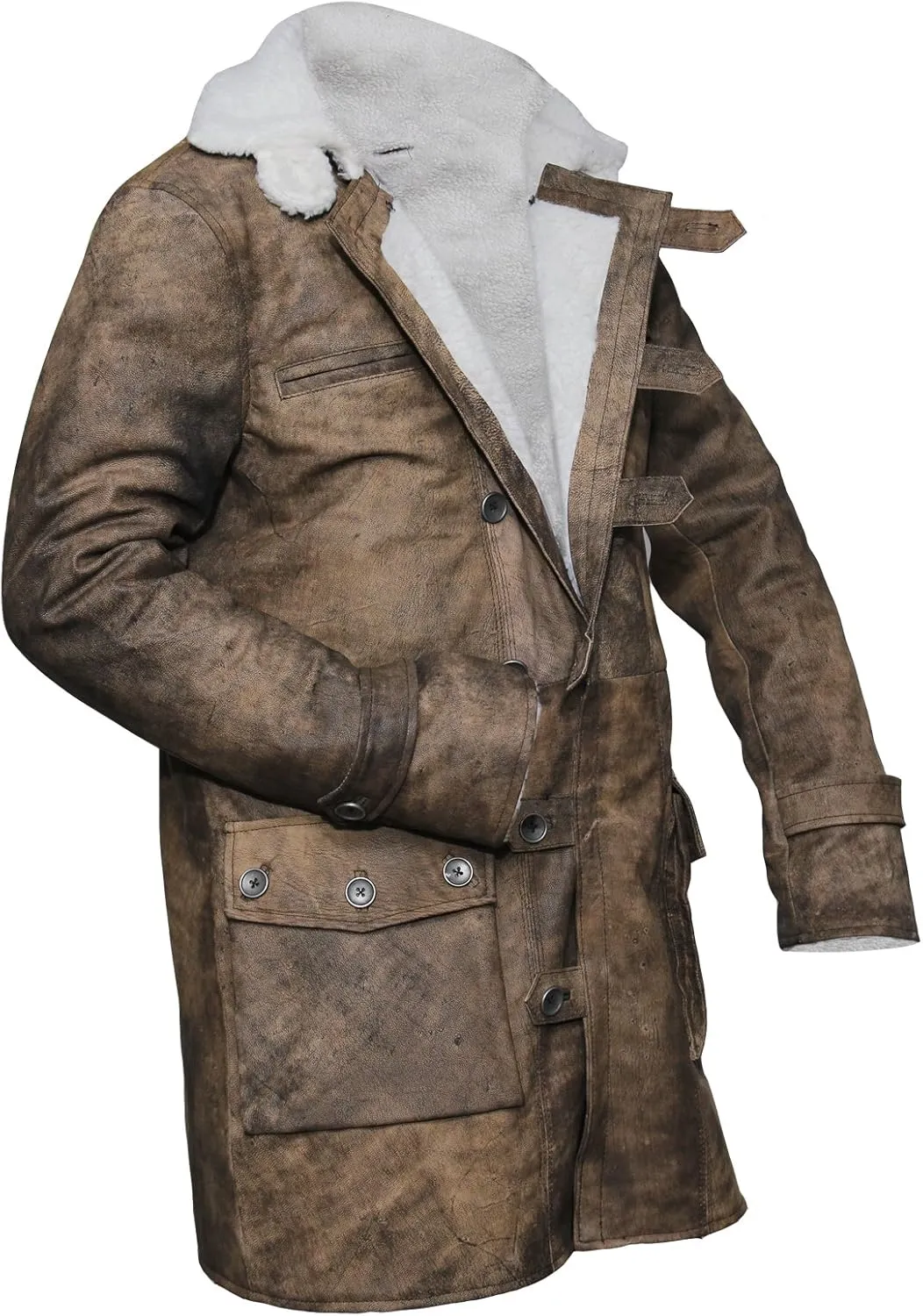 Bane Shearling Leather Trench Coat Mens - Real Cowhide Long Leather Jacket Fur Coats