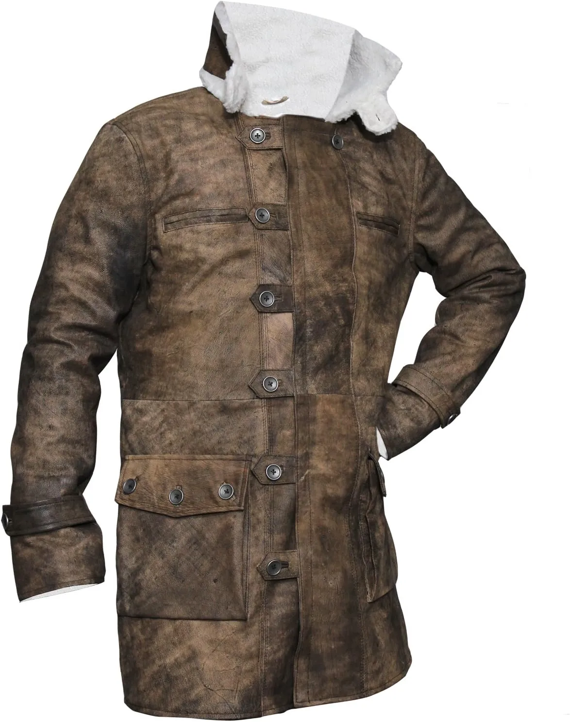 Bane Shearling Leather Trench Coat Mens - Real Cowhide Long Leather Jacket Fur Coats