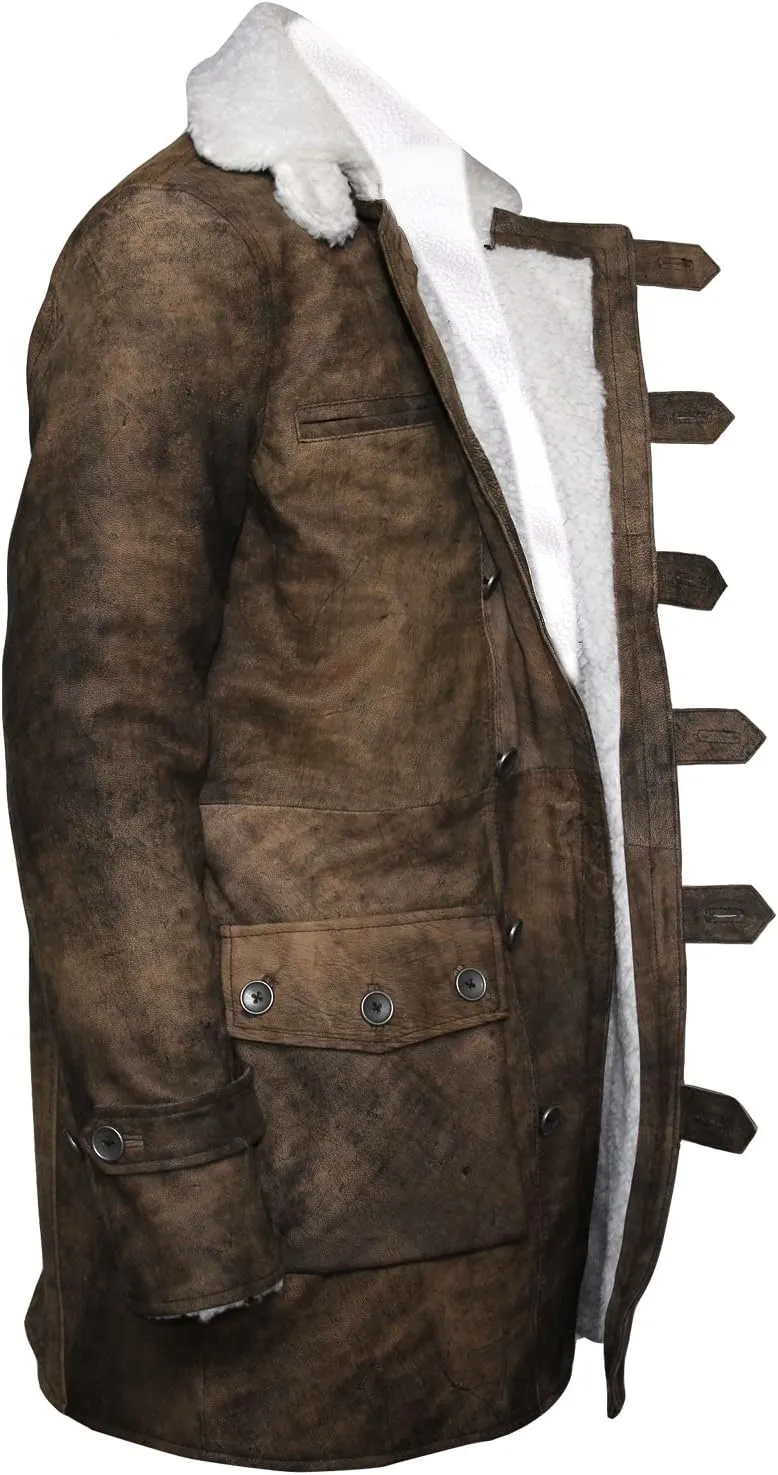Bane Shearling Leather Trench Coat Mens - Real Cowhide Long Leather Jacket Fur Coats