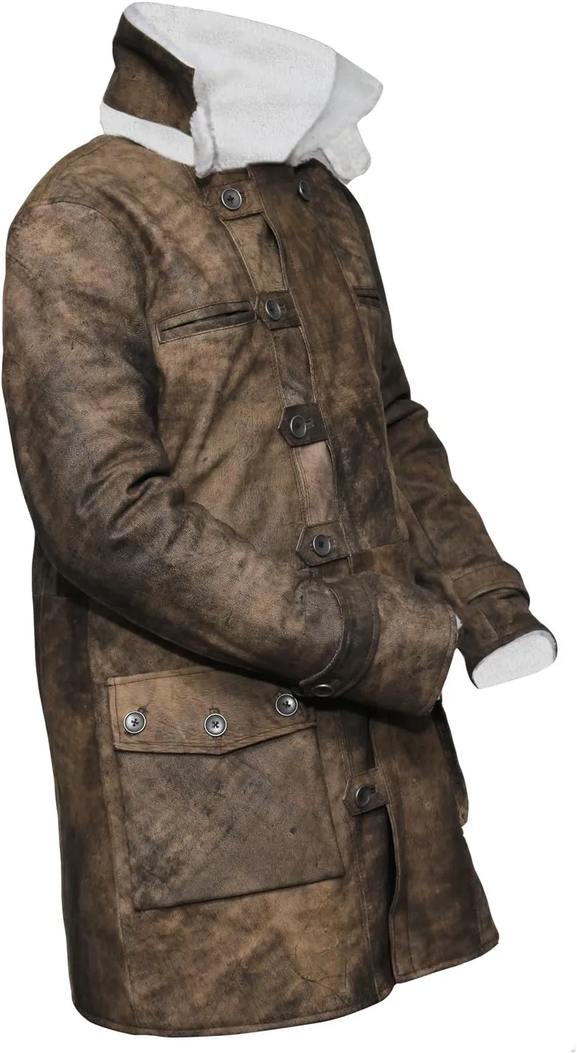Bane Shearling Leather Trench Coat Mens - Real Cowhide Long Leather Jacket Fur Coats