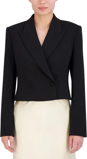 BCBGMAXAZRIA Women's Long Sleeve V Neck Cropped Blazer