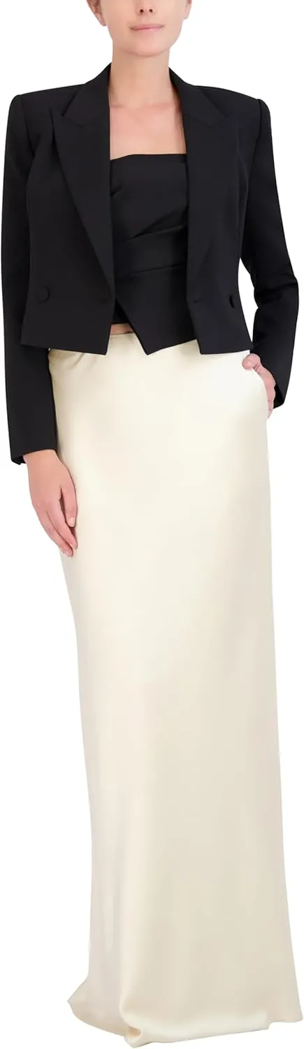 BCBGMAXAZRIA Women's Long Sleeve V Neck Cropped Blazer