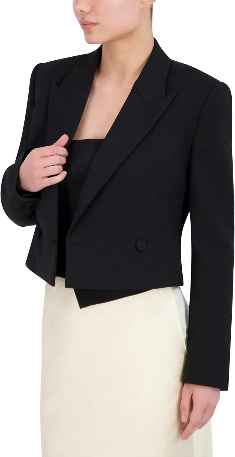 BCBGMAXAZRIA Women's Long Sleeve V Neck Cropped Blazer