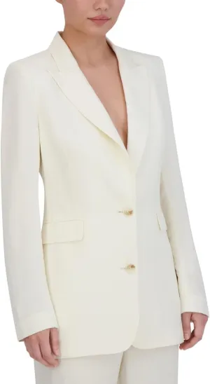 BCBGMAXAZRIA Women's Long Sleeve V Neck Single Breasted Blazer Jacket, Gardenia