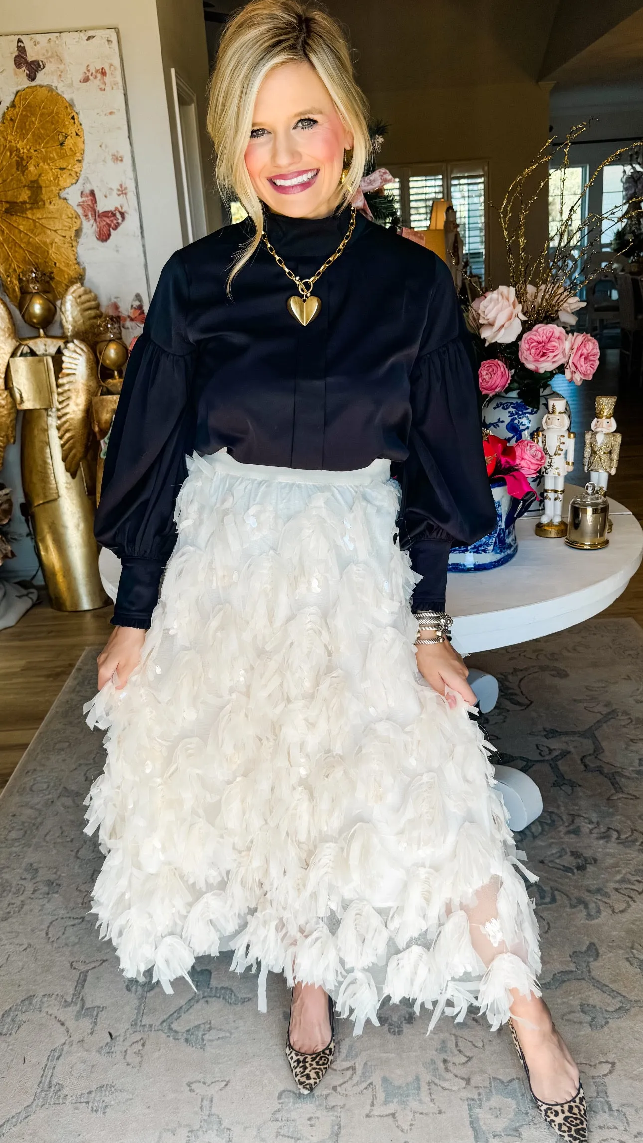 Beige Frilled Midi Skirt
