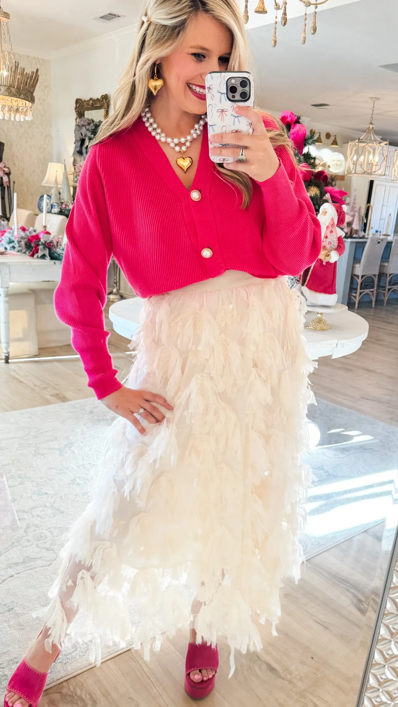 Beige Frilled Midi Skirt