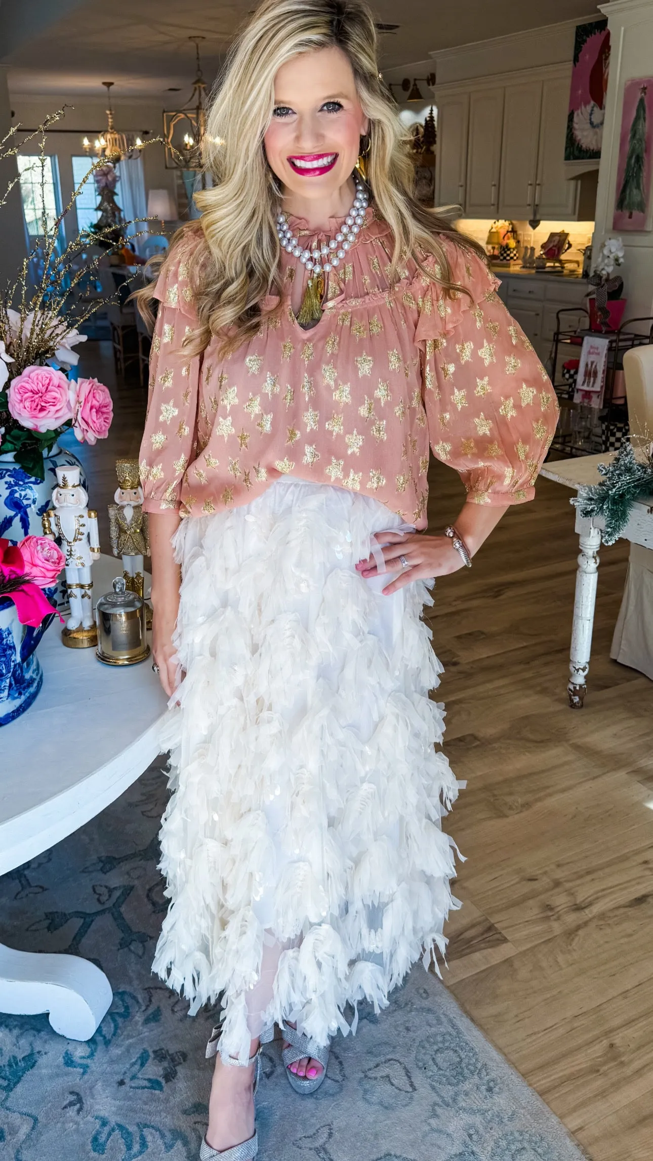 Beige Frilled Midi Skirt