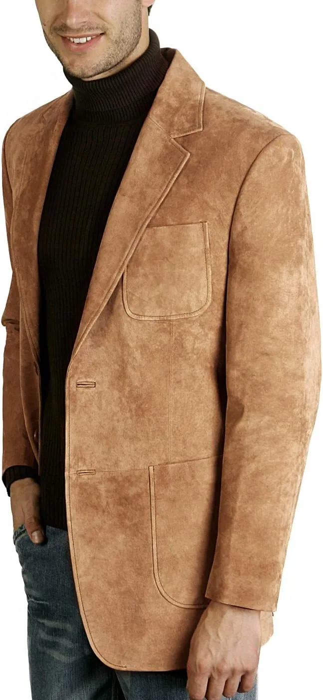 BGSD Men Steve 2-Button Suede Leather Blazer Sport Coat Jacket (Also available in Big and Tall and Short)