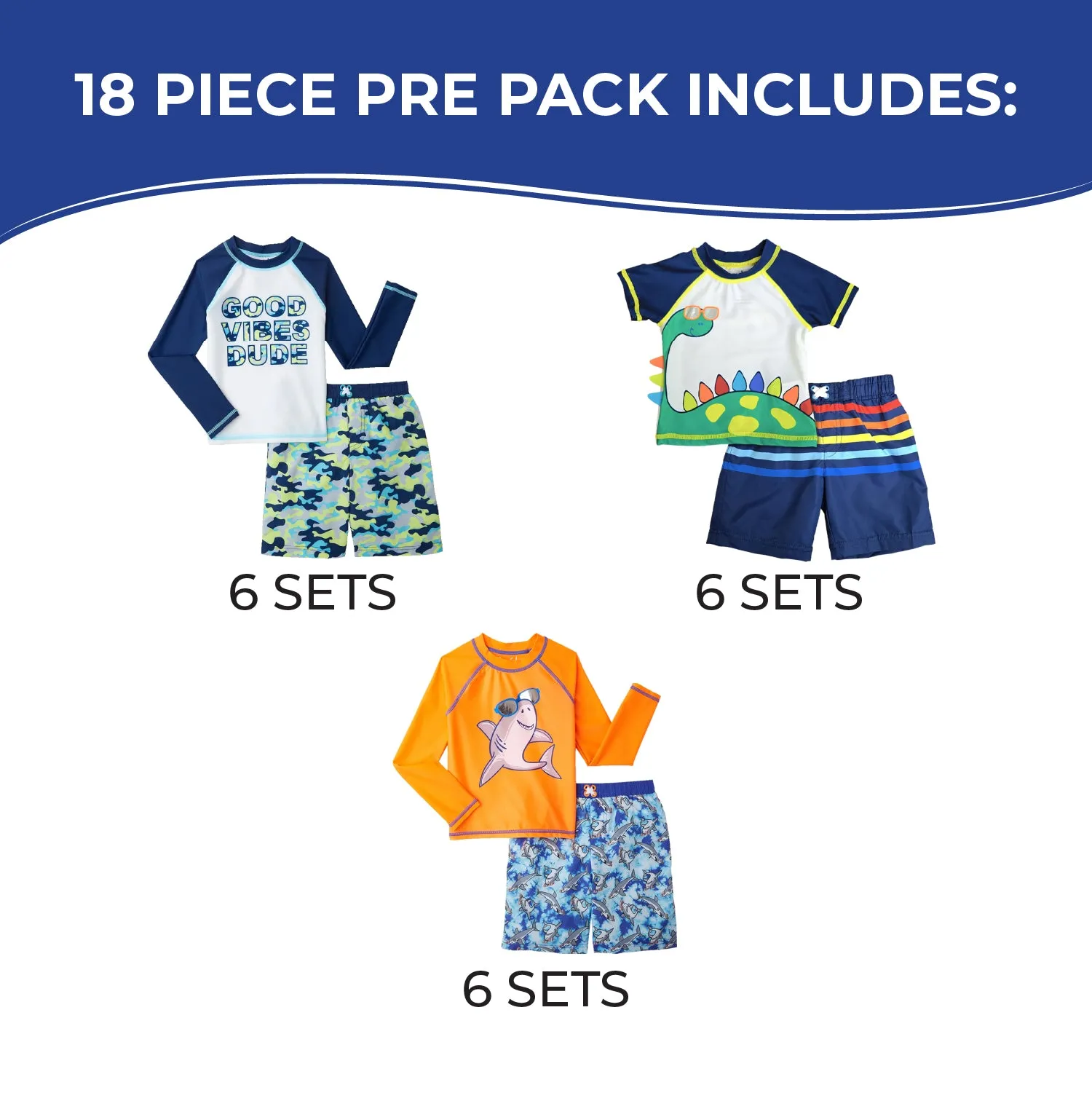 BI-SET - Wholesale Infant Boy's Printed Rash Guard & Swim Trunk Sets