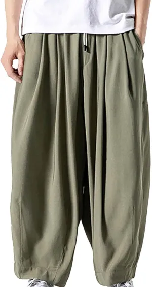 Big and Tall Casual Harem Pants for Men Wide Leg Loose Fit Drop Crotch Hippie Trousers Drawstrings Elastic Waist Sweatpants