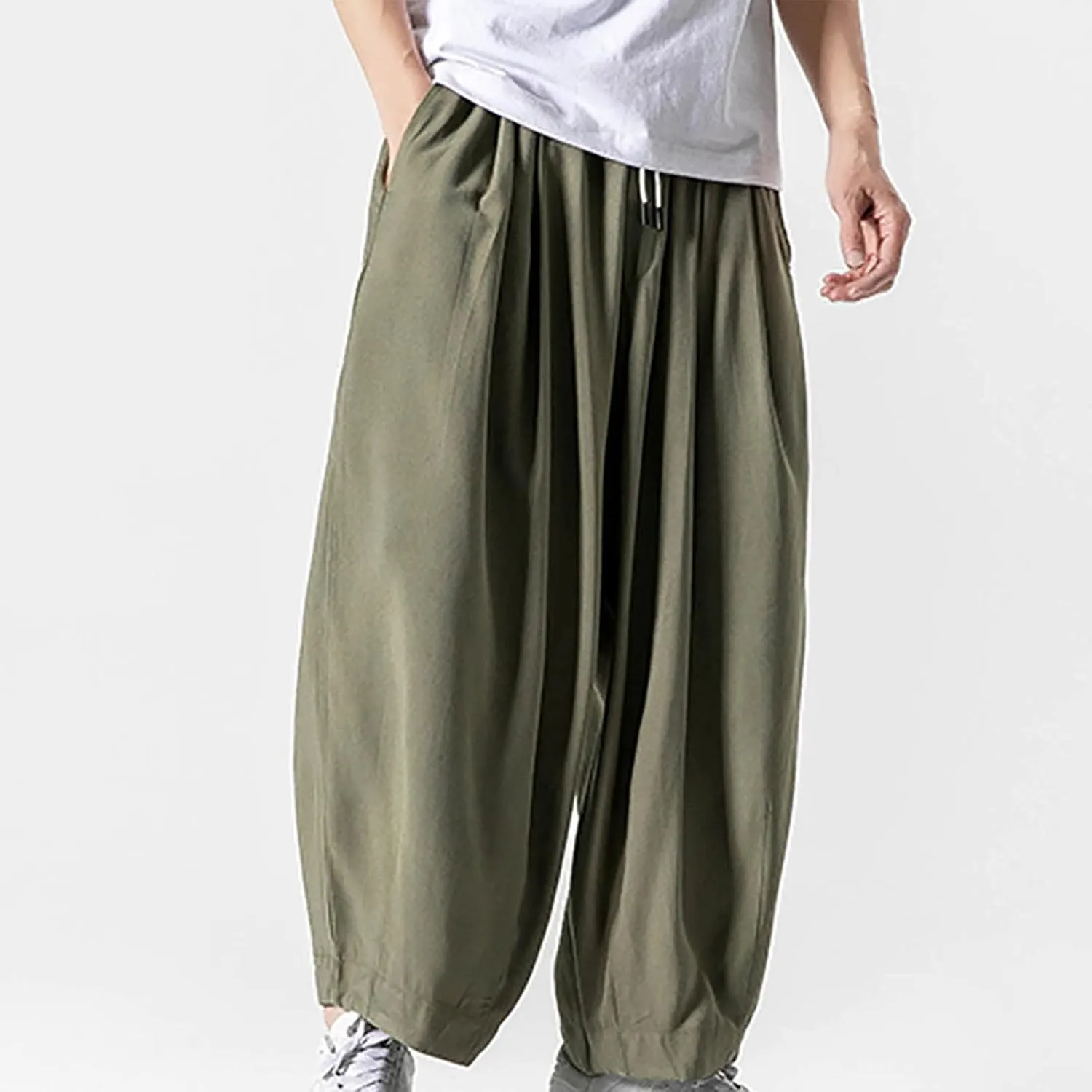 Big and Tall Casual Harem Pants for Men Wide Leg Loose Fit Drop Crotch Hippie Trousers Drawstrings Elastic Waist Sweatpants