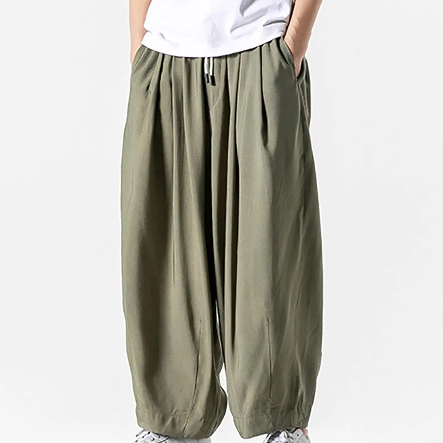 Big and Tall Casual Harem Pants for Men Wide Leg Loose Fit Drop Crotch Hippie Trousers Drawstrings Elastic Waist Sweatpants