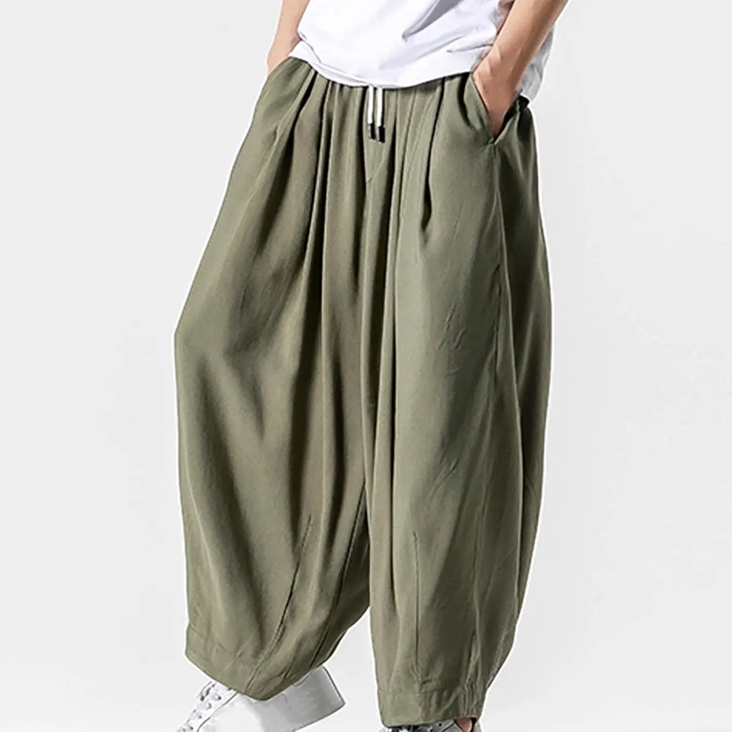 Big and Tall Casual Harem Pants for Men Wide Leg Loose Fit Drop Crotch Hippie Trousers Drawstrings Elastic Waist Sweatpants