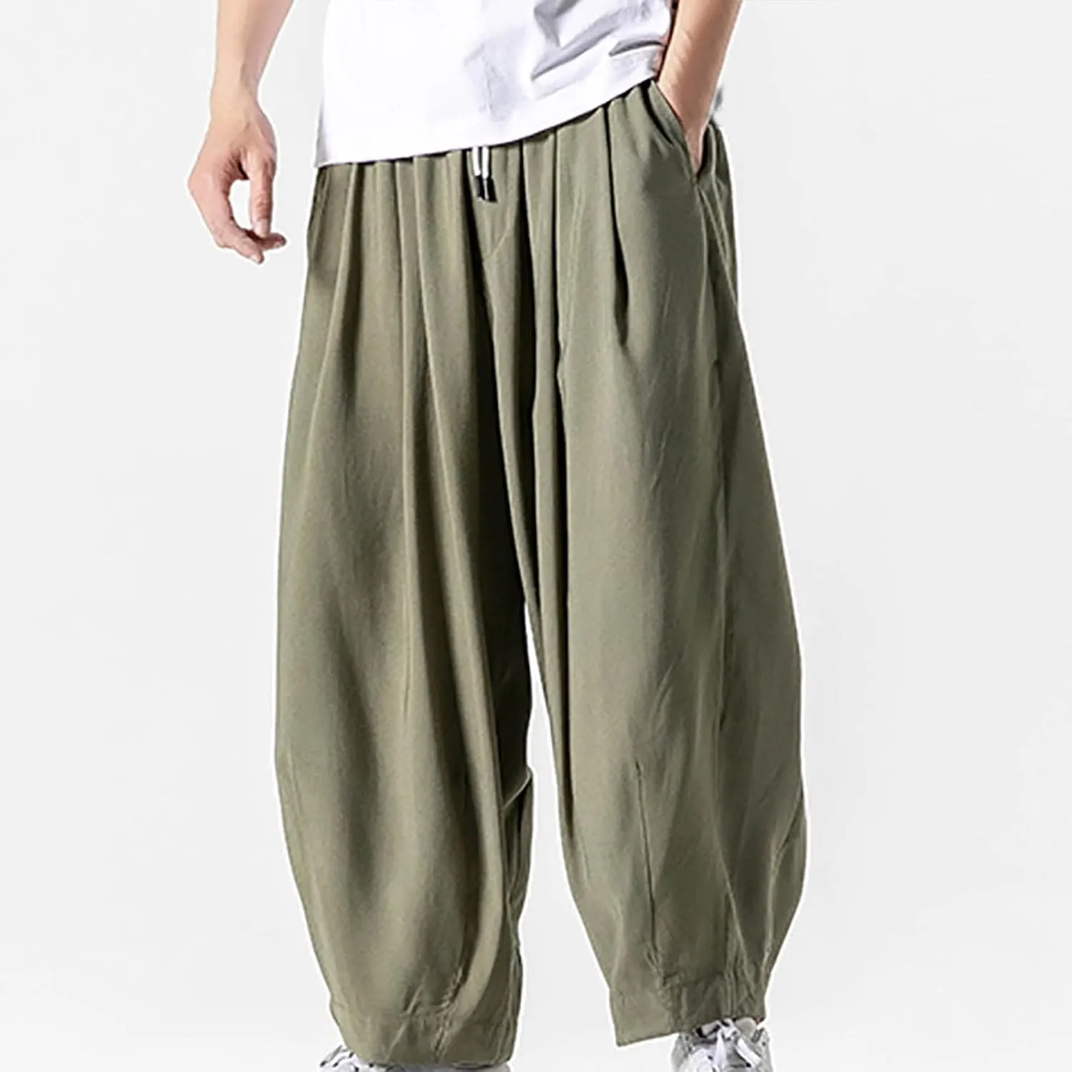 Big and Tall Casual Harem Pants for Men Wide Leg Loose Fit Drop Crotch Hippie Trousers Drawstrings Elastic Waist Sweatpants